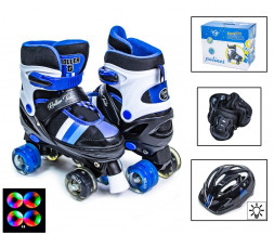 Комплект ролики-квады+защита+шлем р29-33 Черно-синие Светящиеся колеса и шлем