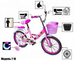 Велосипед 16 &quot;SHENGDA&quot; Pastel Pink T18, Ручной и Дисковый Тормоз