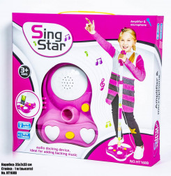 Дитячий рожевий мікрофон зі стійкою SING STAR HT168B 